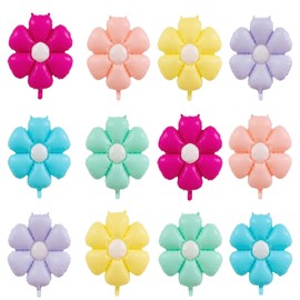 12 Pcs Daisy Balloons, Colorful Daisy Flower Balloons Flower Theme Party Supplies Flower Aluminum Foil Balloons For Birthday Wedding Baby Shower Decor