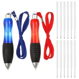 PATIKIL 2 Pcs Big Fat Pens, Blue, Red Heavy Weighted Ballpoint Pen Retractable Wide Grip Thick Pen with Strap for Hand Tremors Elderly Handicap(6 Black Refills + 6 Blue Refills)