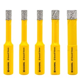 Dry Diamond Core Drill Bit,HIGHDRIL 5Pcs Diameter 6mm/6mm/6mm/8mm/10mm with Triangle Shank Vacuum Brazed Hole Saw for Concrete Granite Marble Glass Porcelain Tile Masonry Brick