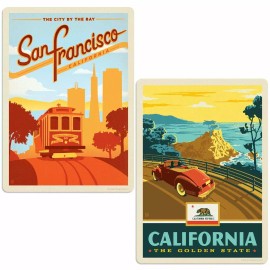 Anderson Design Group San Francisco California Cable Car Sticker Set of 2 Suitcase Decals