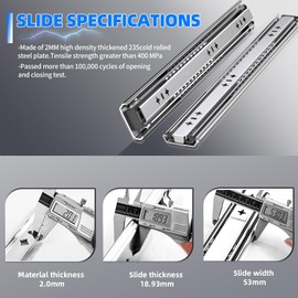 SLIDEWAY 260 Lbs Heavy Duty Drawer Slides 1 Pair 8 10 12 14 16 18 20 24 26 30 32 40 Inch Full Extension Ball Bearing Sliding Rails Cabinet Runners Tracks Tool Box Glides (53mm Wide)-26"