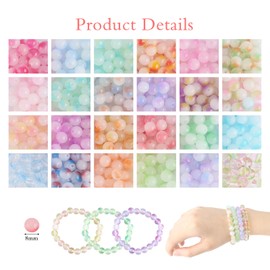 725 Pieces Glass Beads for Bracelets, Make Your Own Bracelets, 8 mm Round Gemstone Beads with Hole, Glass Beads for Threading, Beads for Jewellery Making, Bead Sets for Girls