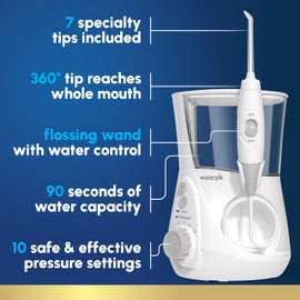 Waterpik Aquarius Water Flosser For Teeth Cleaning, Gums, Braces, Dental Care, Electric Power With 10 Settings, 7 Tips For Multiple Users And Needs, ADA Accepted, White WP-660, Packaging May Vary