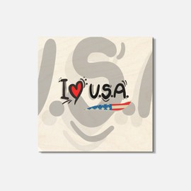 Unbranded I Love USA Travel Slogan 4'' X 4'' Square Wooden Coaster