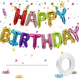 Happium Happy Birthday Balloons Banner, 16 Inch Mylar Foil Letters, Birthday Party Decorations and Supplies for Kids and Adults, Reusable Eco-friendly Material