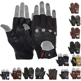 MRX BOXING & FITNESS Mens Driving Gloves Basic Soft Goat Leather Fingerless Breathable Biker Motorcycle Riding Cycling Shooting Button Gloves Half Finger, Black (Large)