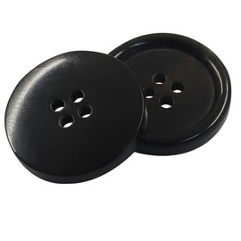 Hitefu 10 Pcs 1" (25mm) Genuine Horn Buttons, 40L Resin Round Flat 4-Hole Sewing Buttons for Coat, Blazer, Suit, Overcoat, Jacket (Black)