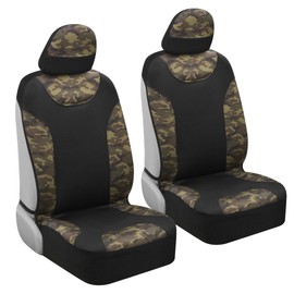 BDK Waterproof Camo Seat Covers for Car Truck Van SUV, 2 Pack – Two-Tone Black & Camouflage, Durable Neoprene Seat Protectors, Sideless Design Compatible with Armrests and Airbags