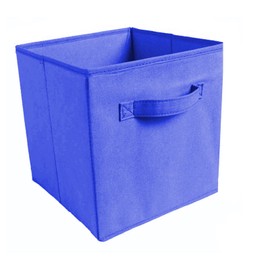 Set of 4 Foldable Cube Storage Box, Clothes Organiser Basket Bin with Dual Handles, for Home, Office, Bedroom, Living room, Beige (Blue)