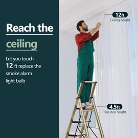 WOA WOA 6 Step Ladder, Lightweight Folding Ladder with Non-Slip Wide Pedals, Ladder with Safe Grip Handle, Easy to Open and Close, Suitable for Home and Outdoor - Brown Gold