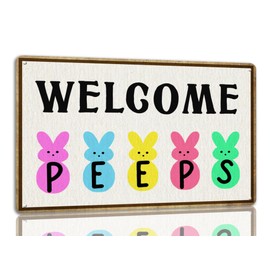 Welcome Peeps Tin Sign Easter Vintage Metal Signs Funny Rabbit Decor Signs Spring Egg Bouquet Chick Wall Art Decor For Home Farm Farmhouse Easter Party 8x12 Inch