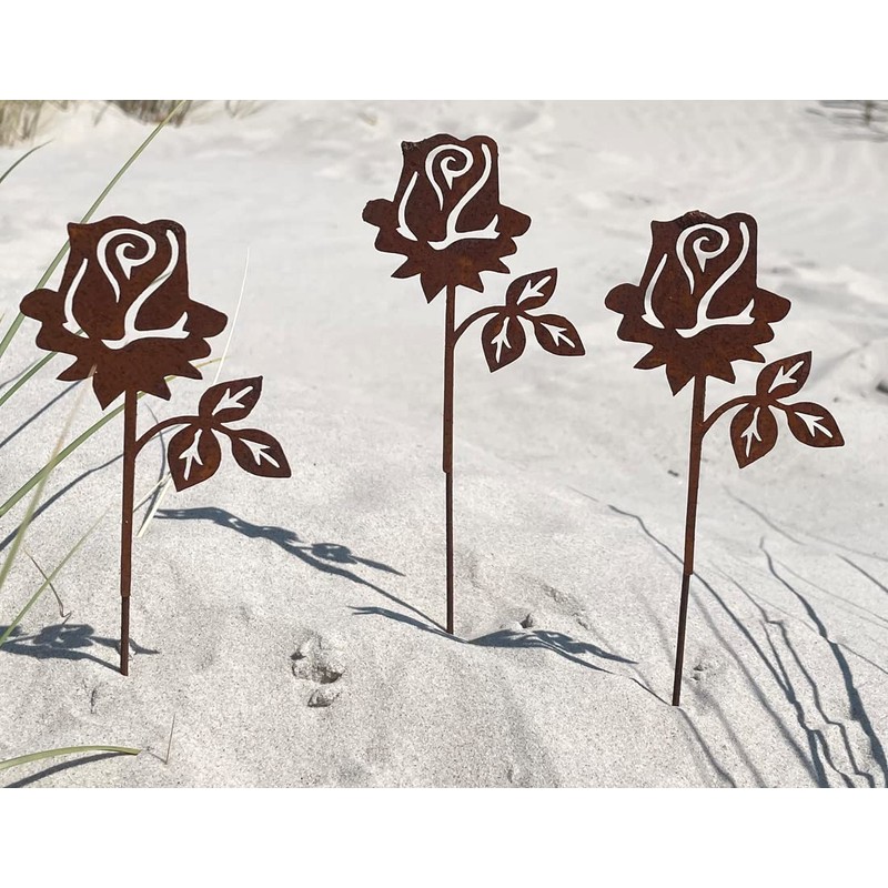 Lilienburg Set of 3 Rose Rust Stakes, Flower, Rust Rose