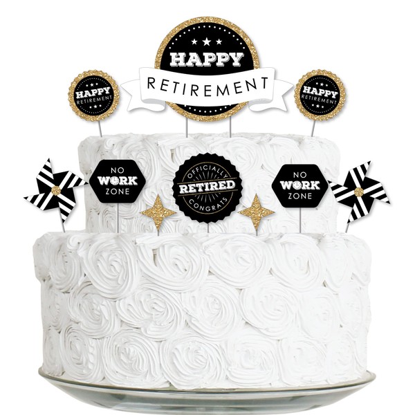 Big Dot of Happiness Happy Retirement - Kit de decoración para tartas de jubilación - Juego de decoración para tartas de feliz jubilación - 11 piezas