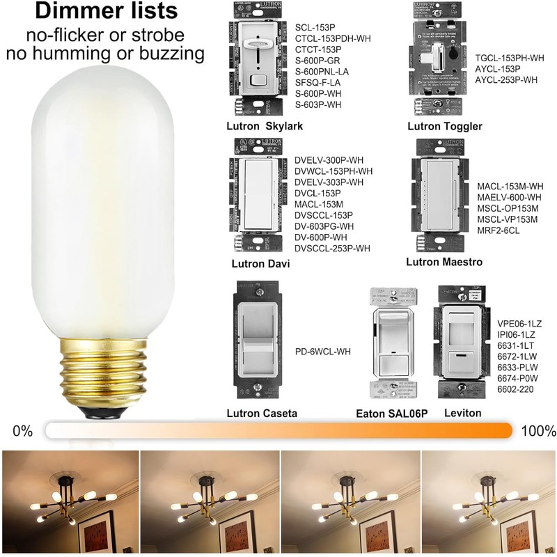 Leools T14 LED Bulb,6W E26 LED Bulb Dimmable Equivalent E26