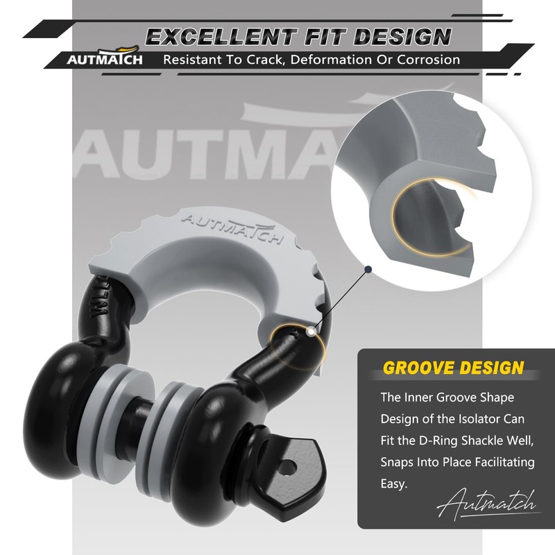 AUTMATCH D Ring Shackle Isolators Washers Kit - 2 Rubber
