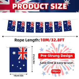 32.8 ft Australia Flag Banner, 30 Pcs Mini Australian Country String Flags, Blue Red White AU Bunting for Australian National Day, Festivals, Parades, Home, Garden, Indoor, Outdoor Decorations