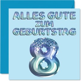 Stuff4 8th Birthday Card for Boy - Blue Glitter Balloons - Happy Birthday Cards for 8 Year Old Boy Son Brother Grandson Cousin 145mm Eighth Birthday Greeting Cards
