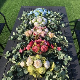 H&S BRIDAL Wedding Arch Flowers, 30 Inch Rustic Artificial Floral Swag for Door Lintel, Green Leaves Rose Peony Sunflowers Table Centerpieces Home Decoration