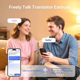AI Translation Earbuds Real-Time : 166 Languages, 8 Offline Translation Packs, Noise Canceling, 60 Hours Battery - Seamless Translator Headphones for Travel Business Learning, iOS & Android Support
