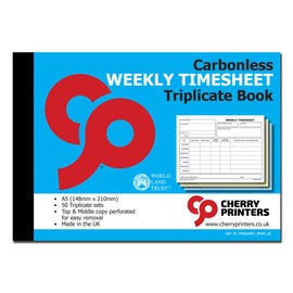 Cherry Carbonless NCR Weekly Timesheet Triplicate Book A5 50 Sets