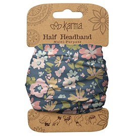 Karma - Diadema floral azul marino para mujer, talla M, diadema de tela y bufanda elástica para el cabello, color azul marino