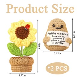 JBLJDWD 2 Pcs Positive Gifts, Emotional Support Gift, Crochet Gifts Funny Knitted Positive Sunflower and Potato Easy to Carry for Friends Family Office Party Decoration