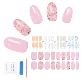 BIBIIBIBII Gel Nail Seal, Hardened Type, Nail Seal, Gel, French Nail Seal, Long Lasting, Waterproof, Gel Nails, Odorless, Just Stick, For Hand, 24 Pieces Gelnails Set, Spring, Summer, Cherry Blossoms,