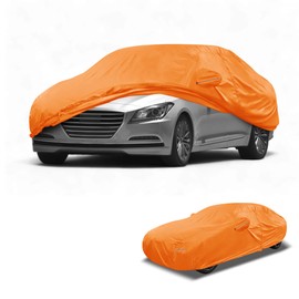 Partuto Car Cover Waterproof All Weather Automotive Outdoor Anti-UV Full Exterior Cover for Genesis G80 210D-PU Orange with Left Side Zippers