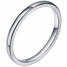 JUDE 2MM Tungsten Carbide Stackable Ring Plain Wedding Band (Silver, T)