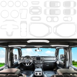 23PCS Full Set Interior Decoration Trim Kit for Jeep Wrangler JL JLU Gladiator JT 2018-2023 Steering Wheel Door Handle Air Conditioning Vent Cup Holder Reading Light Headlight Gear Cover (White)