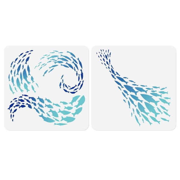 2 Pack School of Fish Ocean Animal Stencils for Painting