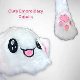 LUX TRENDS Plush Bunny Rabbit Hat with Funny Moving Ears and Cute Paws and Knitted Pink Embroidered Kirby Hat For Unisex (Bunny and Kirby Set)