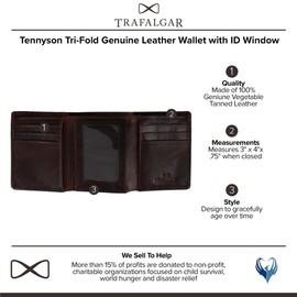 Trafalgar Men's Tennyson Tri-Fold Genuine Leather Wallet with ID Window, Brown, One Size