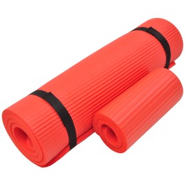 Fitvids All Purpose 1/2-Inch Extra Thick High Density Anti-Tear Exercise Yoga Mat and Knee Pad with Carrying Strap, Red