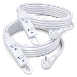Maximm Cable de extensión blanco de 3 pies, con gancho de cierre automático, enchufe plano en ángulo, función de seguridad infantil (3 m, 2 unidades)