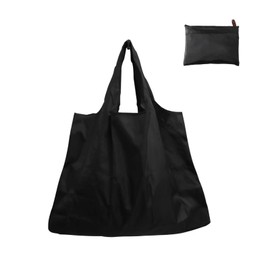 Loatchki Eco Bag, Folding Shopping Bag, Large Capacity, Lightweight, Durable, Convenient to Carry, Shopping, Travel, Documents Storage, Includes Interior Pocket, Black