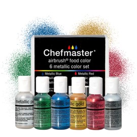 Chefmaster Chefmaster 6-Bottle Set of Metallic Airbrush Food Coloring, Rich Colors, Edible Glitter, Professional-Grade Dye for Icing, Frosting, Fondant, Chocolate, Made in USA, 0.67 oz Each