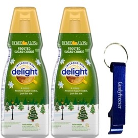 International-Delight Liquid Coffee Creamer.- Two (2) 32 fl oz Bottles of Smooth & Creamy Delightful Coffee Creamer and Candy Freezer Bottle Opener Keychain (Frosted Sugar Cookie) - Keychain