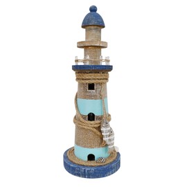 Wooden Lighthouse Decoration with Lights Nautical Tabletop Centerpiece Decorative Tower Light Ocean Beach Themed Sculpture Indoor Outdoor Wood Coastal Decor for Party Mantel Table (12.75"H Teal)
