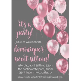 Pink Sweet 16 Invitations, Rose Gold Sweet 16 Invitations With Envelopes (Rose Pink/Grey)