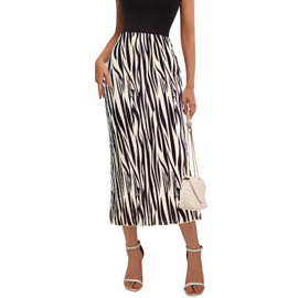 PRETTYGARDEN Women's 2025 Summer High Waist Printed A Line Pleated Skirts for Women Trendy Bodycon Midi Skirt Flared Hem (Beige Zebra Print, XX-Large)