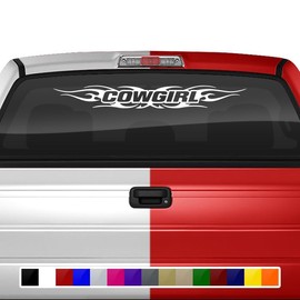 Sticky Creations Cowgirl Decal Sticker Windshield Window Vinyl Graphic Banner Rear Back Car Truck SUV Vehicle Trailer Tribal Flame Rodeo 36"x4.25"+ (Design #116)