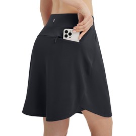 baleaf Women's Golf Skirt Knee-Length Tennis Skirt Trouser Skirt with Inner Shorts Athletic Skirt with High Waist for Sports Golf Hiking Everyday Use, black, XL