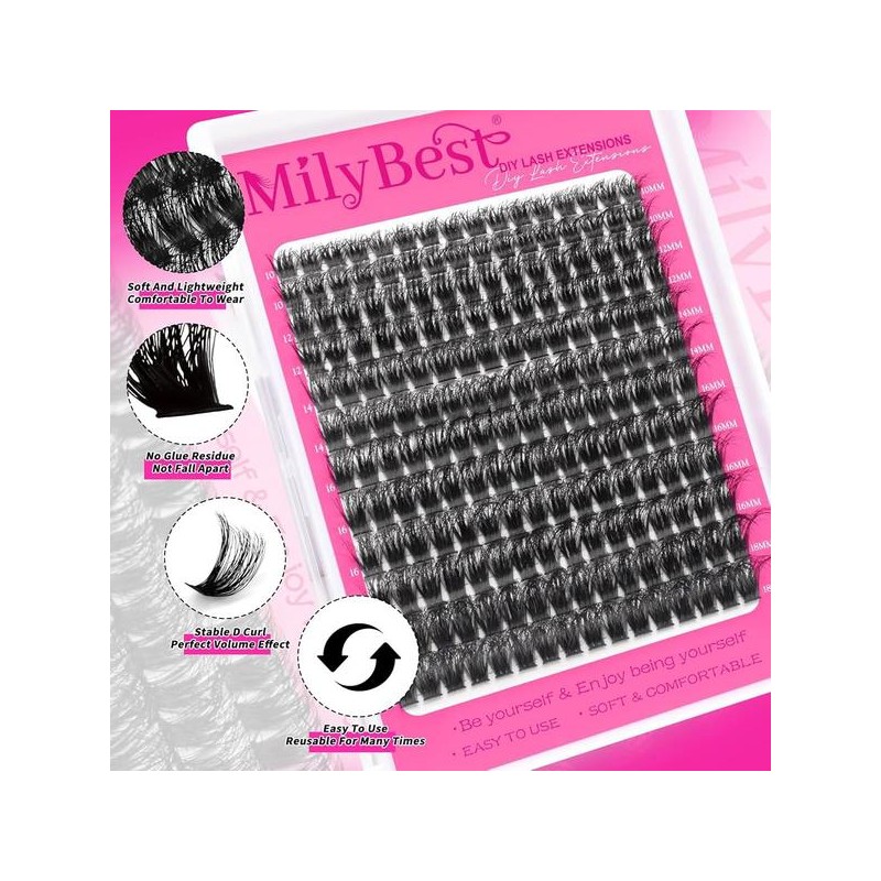Millibest 밀리베스트 속눈썹 클러스터 키트 100D 플러프 연장 10-18mm 개별