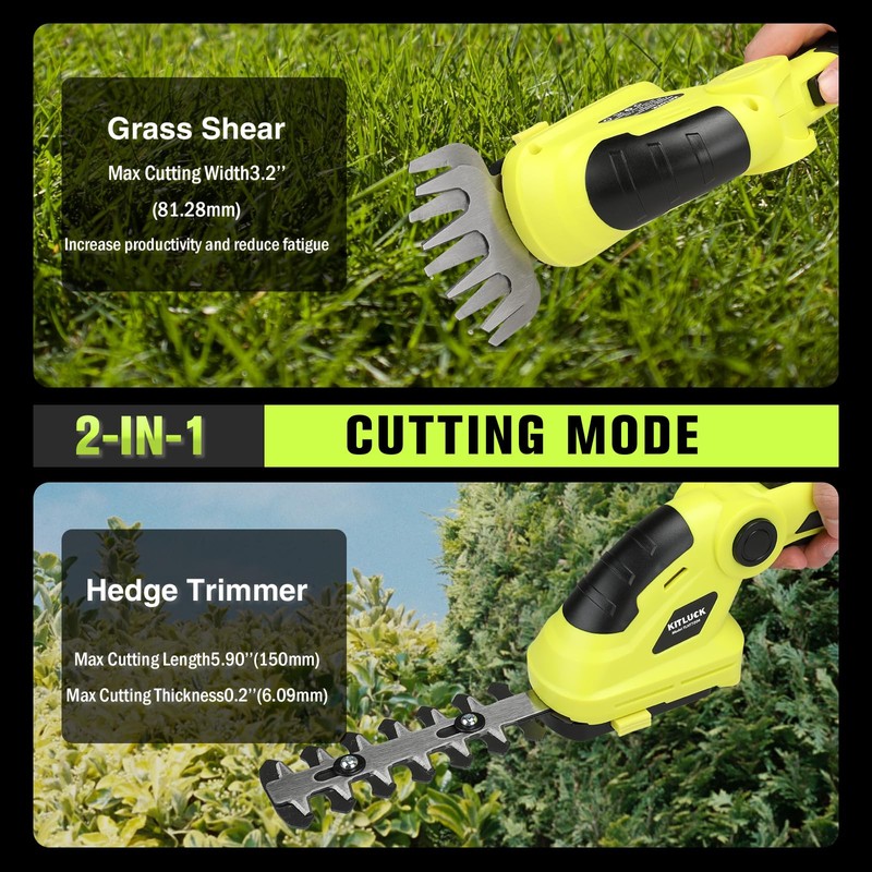 KITLUCK 8V Cordless 2-in-1 Grass Shear & Hedge Trimmer,Handheld Electric
