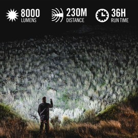 Coast XP40R 8000 Lumen Rechargeable Dual-Power LED Flashlight with POWERiQ™ Real-TIME Display, 5 Light Modes, Ultra View Flood Beam, Push/Pull Focus