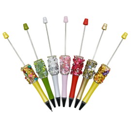 Lopenle 12 Pcs DIY Beadable Pens Colorful Stone Bead Pens Kit Bulk Bling Diamond Beaded Ballpoint Pens for Students Teacher School Office Home（Multicolor）