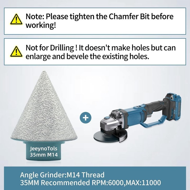 JeeynoTols Diamond Beveling Chamfer Bit - 35mm/1-3/8" Diamond Countersink Drill