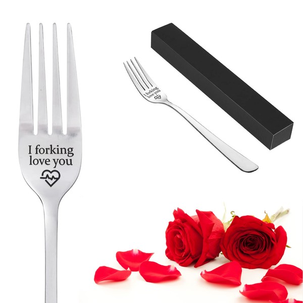 MOTONG Engraved Fork, I Forking Love You, Personalized Stainless Steel Dinner Forks with Luxury Black Box Perfect Christmas Gifts,Valentine's Day Festival Gifts for Boyfriend, Girlfriend, Friends