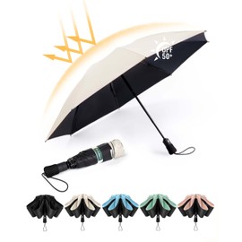 Chakipee Windproof Automatic Umbrellas, Lightweight Portable Umbrellas for Travel, Robust Compact Umbrella for Wind and Rain, beige